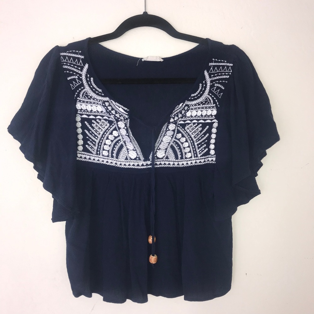 Navy boho crop top